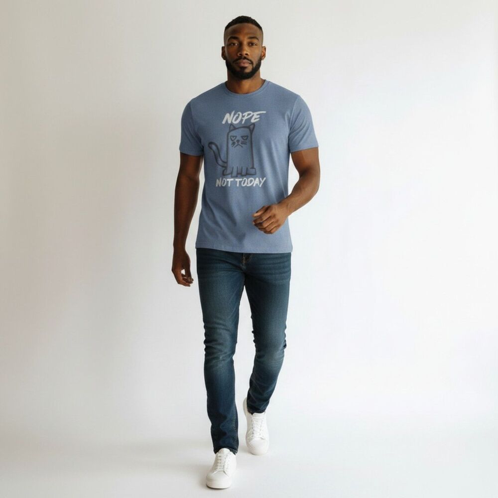 NOPE Cat Graphic T-Shirt Men's XXL Blue Gray Heather Short Sleeve